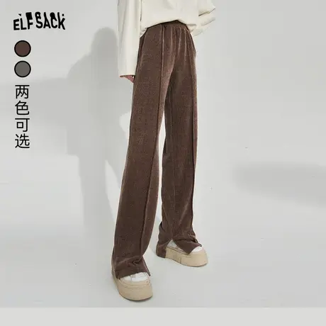 妖精的口袋高腰阔腿休闲裤女2023冬季新款小个子灰色宽松运动长裤图片