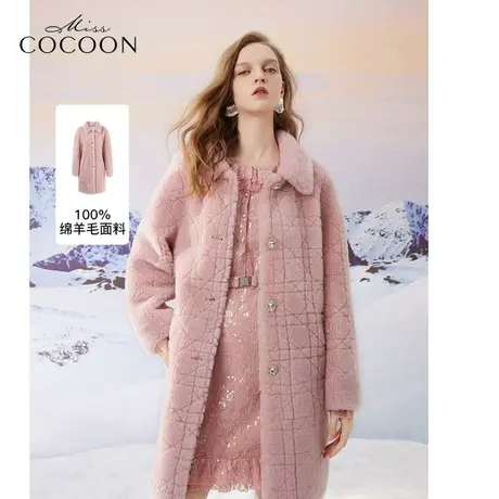 MISSCOCOON千金玛德琳2023冬装新款女装藤格纹心形钻扣棉羊毛皮草图片