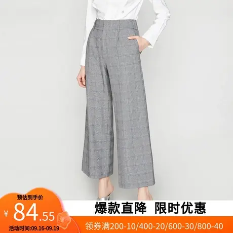 艾格夏季女士阔腿裤裤子休闲裤高腰宽松直筒裤Y1815图片