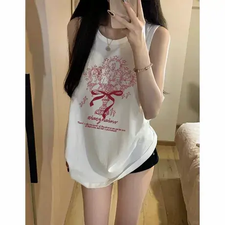 纯棉吊带坎肩背心无袖t恤女夏季外穿高级感宽松港风挂脖辣妹上衣图片