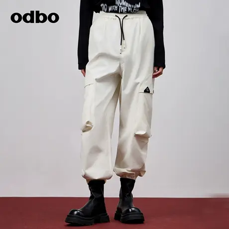 odbo/欧迪比欧时尚原创设计休闲裤2024春季新款工装风抽绳长裤子图片