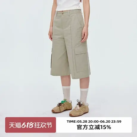 omont蛋挞家复古工装麻感混纺休闲裤2025夏宽松直筒阔腿七分裤子图片