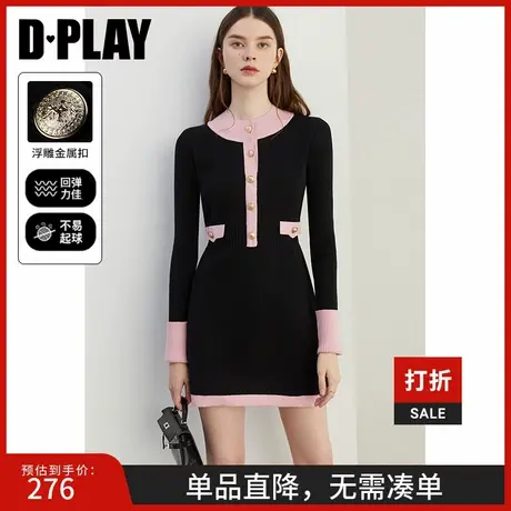 DPLAY2025春季新款小香风连衣裙法式拼色短裙miu系针织连衣裙女图片