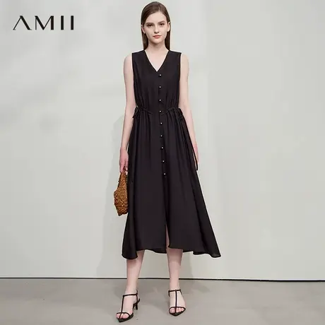 AMII【莱赛尔连衣裙】25夏法式气质无袖长款连衣裙抽褶收腰连衣裙图片
