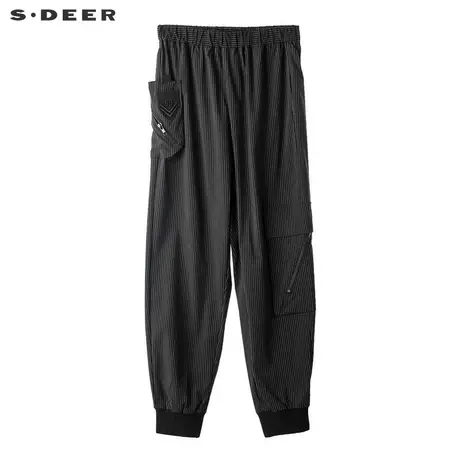 sdeer圣迪奥2019春装新品黑白条纹贴袋罗纹收口运动长裤S18380881图片