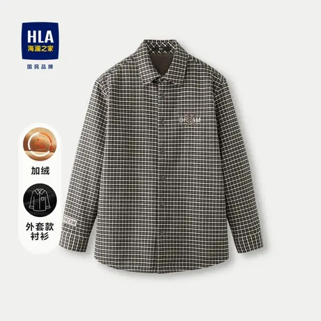 【外套款】HLA/海澜之家长袖衬衫23秋冬新格子加绒加厚保暖衬衣男图片