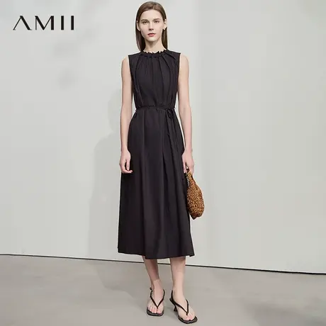 AMII【法式气质连衣裙】法式气质无袖长款连衣裙收腰绑带连衣裙图片