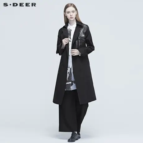 sdeer圣迪奥女装春装时尚印花收腰长款工装风衣通勤外套S20381812图片