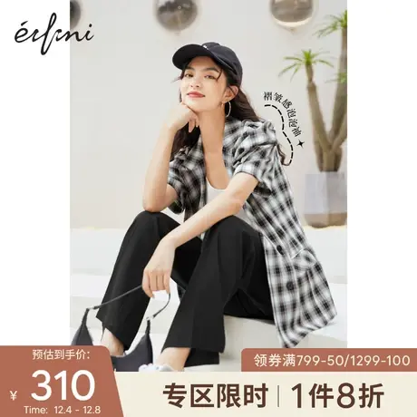 伊芙丽炸街小西服女夏季薄款2021年新款轻高级感格子短袖西装外套图片