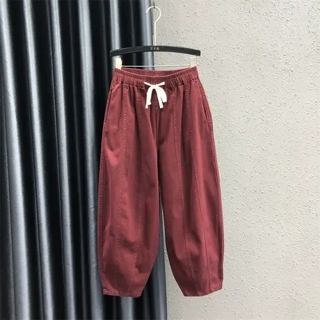 欧货松紧腰休闲老爹裤女2024春季新款大码宽松显瘦百搭萝卜哈伦裤图片