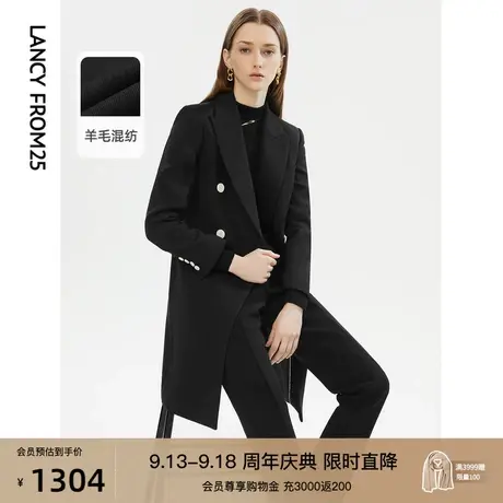 朗姿羊毛黑色中长款气质修身显瘦高级感流行外套秋新款风衣大衣女图片