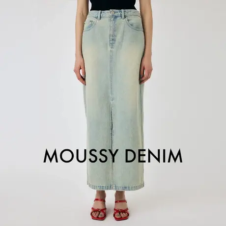 MOUSSY 2025夏季新品时尚开叉复古丹宁直筒半身长裙010IS111-4801图片