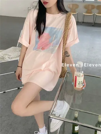 下衣失踪短袖t恤女2021夏季新款韩版ins潮可爱熊宽松百搭显瘦上衣图片
