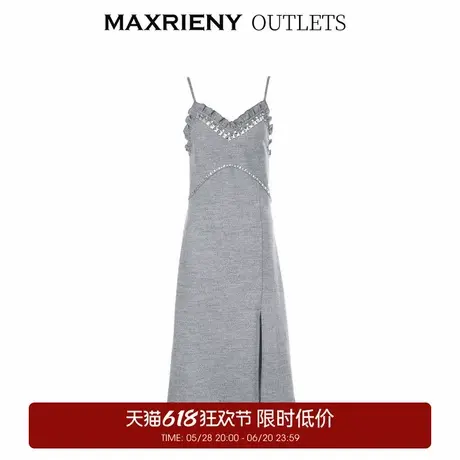 【奥莱】MAXRIENY秋吊带连衣裙钉珠a字裙设计感复古显瘦图片