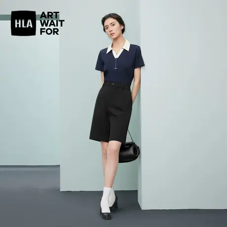 HLA/海澜之家商务大气西装短裤2024春夏新款纯色柔软透气短裤女装图片