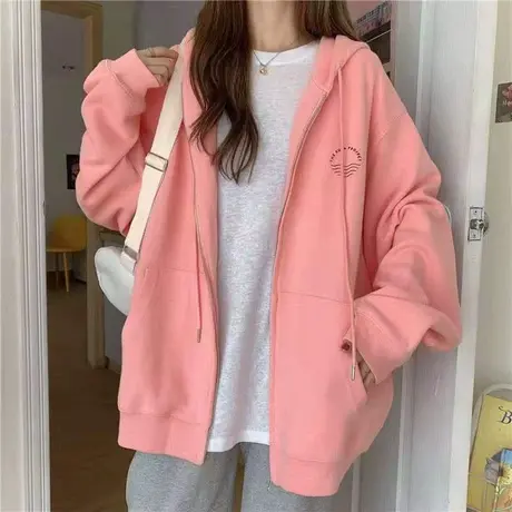 vintage卫衣女2023秋冬宽松设计感小众上衣连帽加绒加厚开衫外套图片