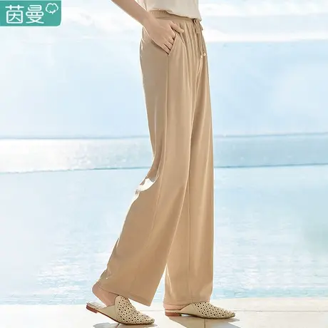 茵曼黑色裤子女夏季薄款冰丝休闲裤小个子阔腿裤女2023新款夏款图片