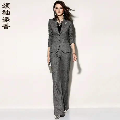 颈袖添香2023羊毛西装套装女修身时尚洋气质ol两件套商务图片