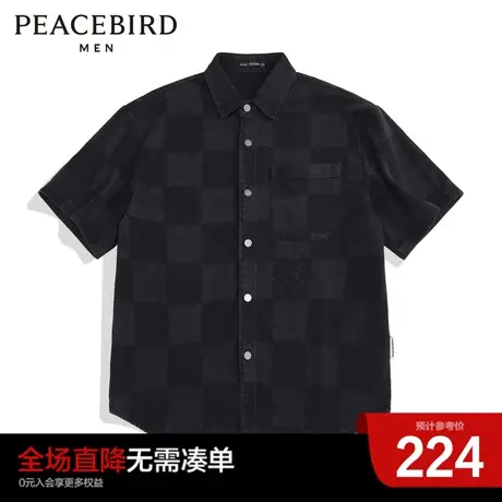 太平鸟男装奥莱 潮流休闲格纹衬衣男短袖衬衫B1CJC2505图片