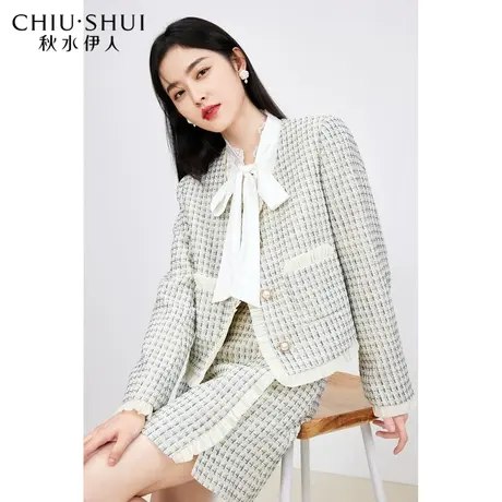 【奥莱断码清仓】秋水伊人小香风外套秋女方领高级感格纹短款上衣图片
