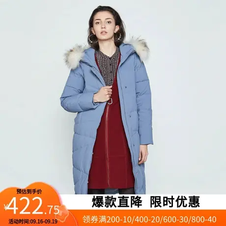 【断码XL】艾格冬季女装时尚百搭纯色长袖连帽毛领羽绒服M012图片