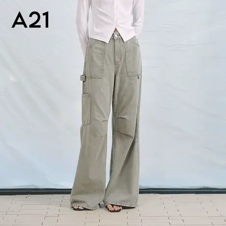 女装绿色高腰牛仔裤图片