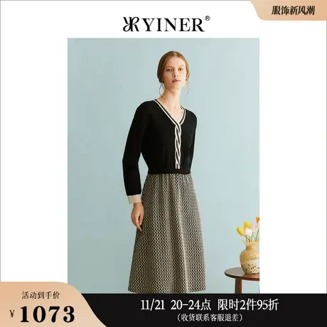 YINER音儿专选女装冬季含羊毛拼接针织假两件连衣裙图片