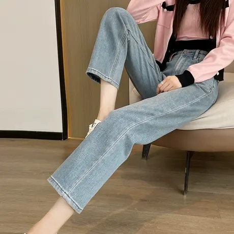 九分直筒牛仔裤女秋季新款高腰宽松显瘦百搭小个子萝卜法棍烟管裤图片