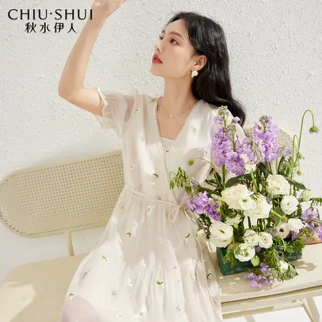 秋水伊人优雅碎花连衣裙女夏季2022新款女装小清新法式高级雪纺裙图片