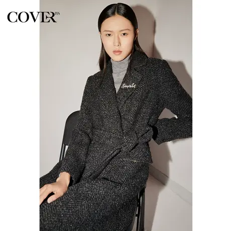 【昕怡粉丝专享】恩裳COVER冬季黑白斜纹羊毛粗花呢毛呢外套商品大图