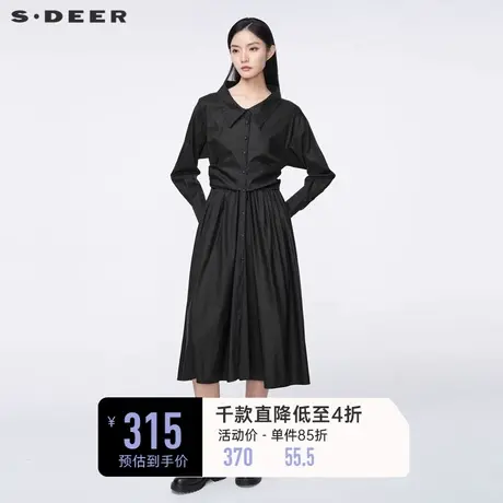 sdeer圣迪奥春秋装翻领抽绳收立体裁剪衬衫连衣裙S22181214图片