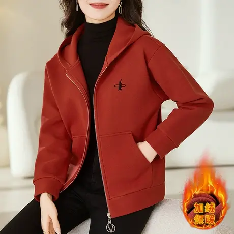 加绒加厚呢子外套女秋冬2023年新款时尚休闲连帽卫衣开衫百搭显瘦图片