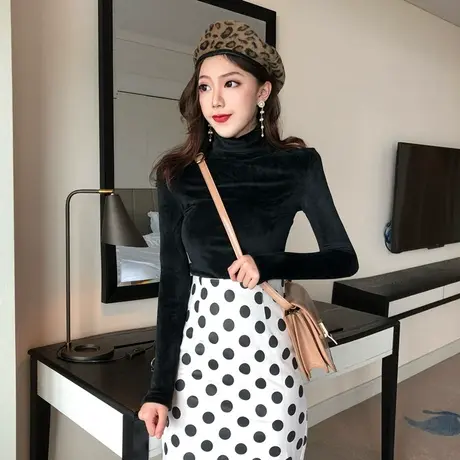 加绒打底衫秋冬女装内搭百搭德绒洋气高领长袖t恤金丝绒加厚上衣图片