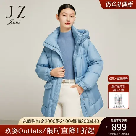 JZ玖姿官方奥莱几何绗缝羽绒服冬季新款休闲连帽户外感保暖外套图片