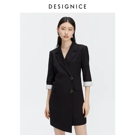 迪赛尼斯裙子女2022秋新款收腰小黑裙七分袖法式西装连衣裙女士图片