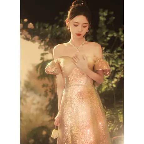晚礼服女2023新款秋冬小众高级感艺考生轻奢法式一字肩赫本公主风图片
