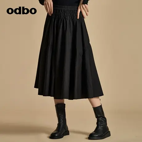 odbo/欧迪比欧原创设计感高端精致抽褶半身裙女早秋新款半裙图片