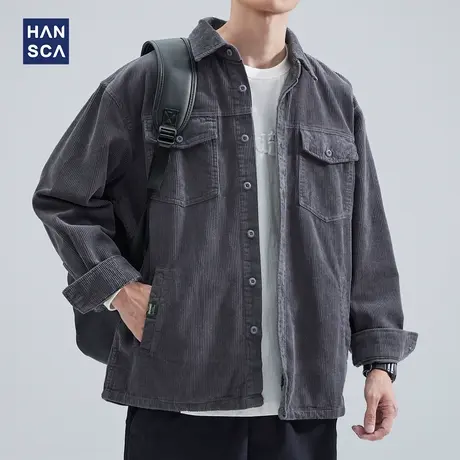 hansca衬衫长袖男士秋季纯棉灯芯绒重磅美式复古潮流翻领工装外套图片
