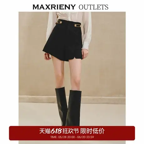 【奥莱】MAXRIENY宫廷复古风裤子款经典黑宫廷金扣刺绣短裤图片