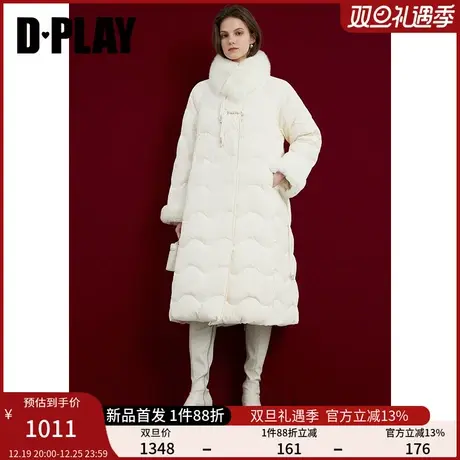 DPLAY新中式圆领白色可拆卸狐狸毛领加厚长款羽绒服图片