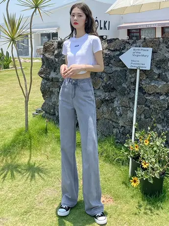 清仓捡漏阔腿牛仔裤女高腰宽松显瘦2023春秋新款百搭垂感拖地裤图片