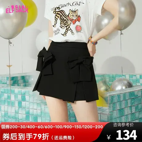 妖精的口袋蝴蝶结a字黑色短裤女2023夏季新款高腰裙裤显瘦裤子潮图片