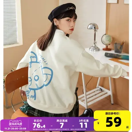唐狮2023秋季新款女卡通卫衣圆领宽松设计感减龄小个子上衣VS图片