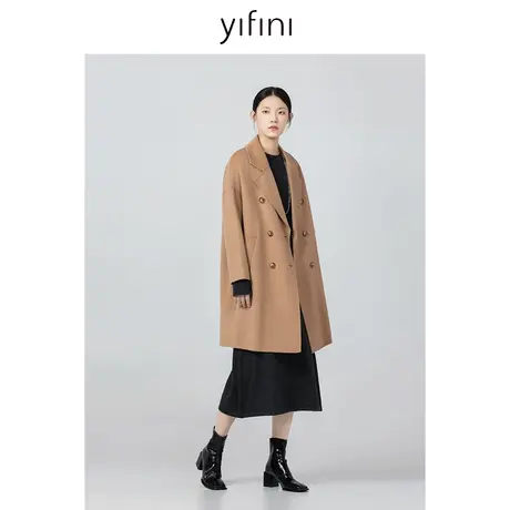 Yifini/易菲100%羊毛毛呢外套冬新款设计感长款双面呢子羊毛大衣图片