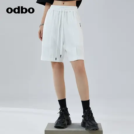 odbo/欧迪比欧国潮原创logo华夫格工艺休闲裤子女夏舒适时尚短裤图片