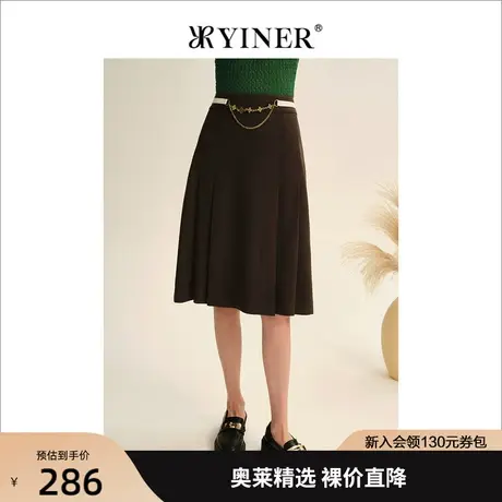 YINER音儿女装2022秋季新款中长款高腰钉钻半身裙图片