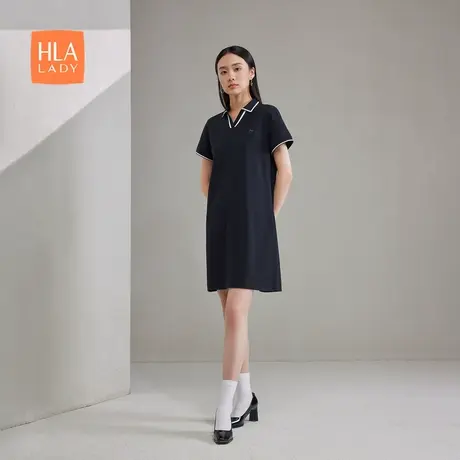 HLA/海澜之家凉感短袖Polo裙25夏季新款吸湿排汗收腰裙子女装图片