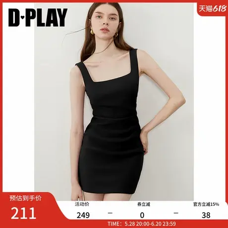 DPLAY2025年夏季新款黑色吊带连衣裙女气质法式收腰短款裙子短裙图片