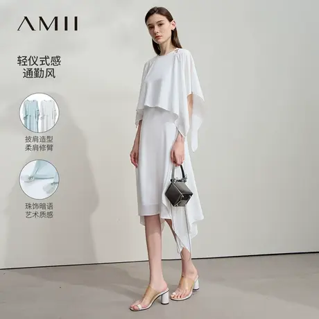 Amii2025夏新款极简纯色度假风飘逸层次感薄雪纺宽松中长连衣裙图片