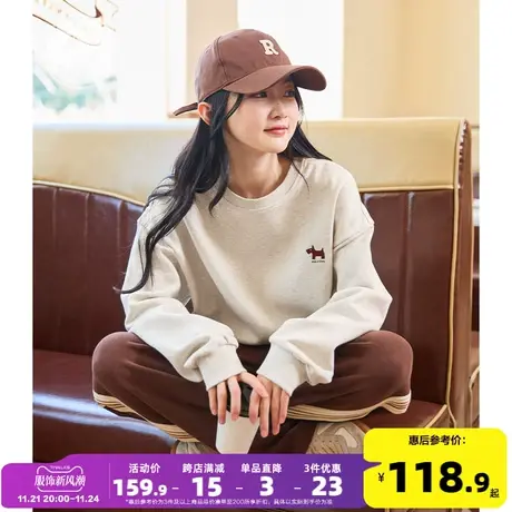 yoe圆领卫衣女灰色宽松复古好看米色加厚秋冬新款上衣女款外套图片